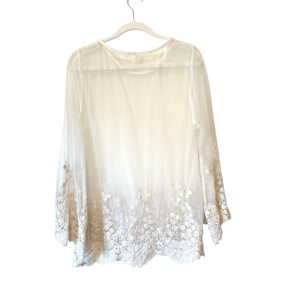 Ultra Pink Sheer Mesh Top with Embroidered Hem – XL - Picture 3 of 4